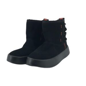 UGG Boom Black Orange Faux Fur Lined Suede Ankle Boots Lace Up Back Size 6 EU 37